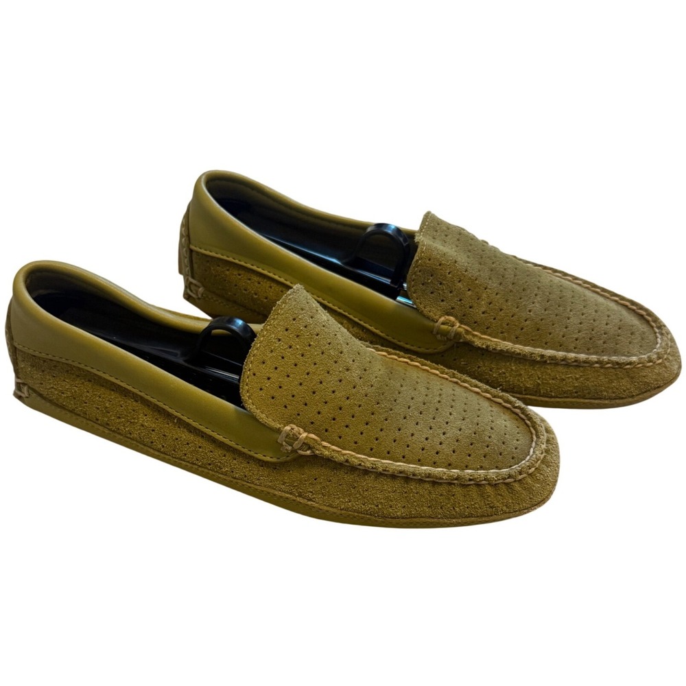 L.L. Bean Light Green Suede Loafers Women's 8M Perforated Moc Toe Penny Loafers